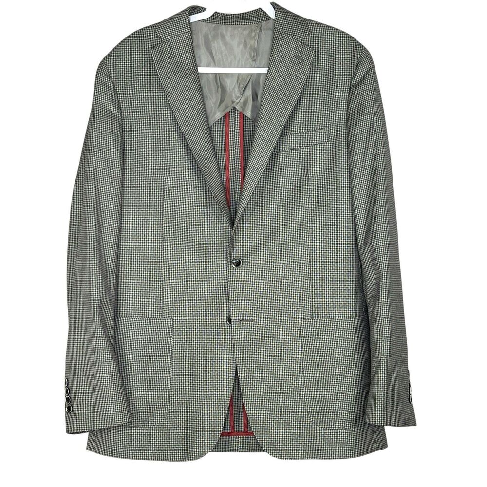 Peerless TailoRED Sport Coat 42L Gray White Plaid Unstructured Reda Wool